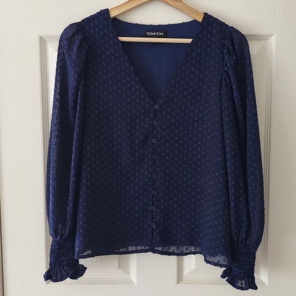 Yumi Kim Tops - Yumi Kim Navy Swiss Dot Check Mate Top Size XS